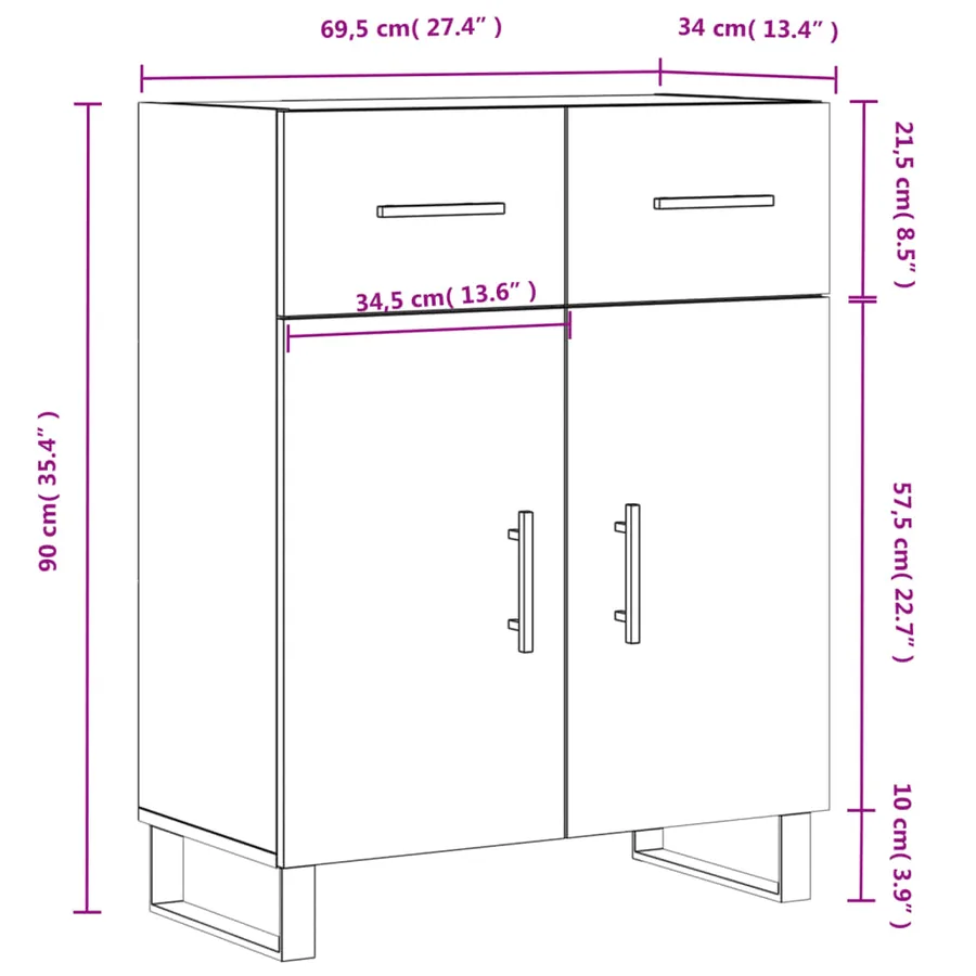 Buffet blanc 69,5x34x90 cm bois d'ingénierie - 13