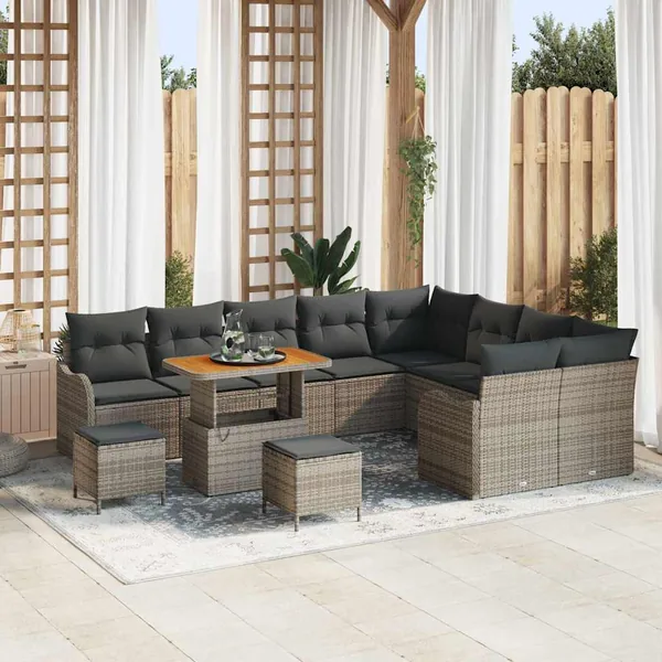 Ensemble de canapé de jardin avec coussin 12 pcs Gris polyrotin