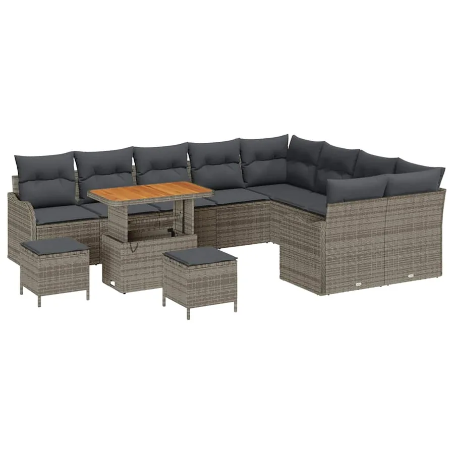 Ensemble de canapé de jardin avec coussin 12 pcs Gris polyrotin - 2