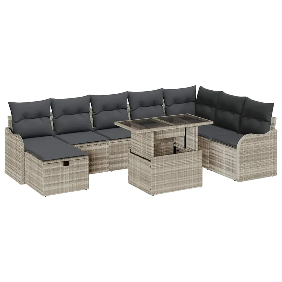 Ensemble de canapé de jardin 9 pcs Gris clair Poly rotin - 2