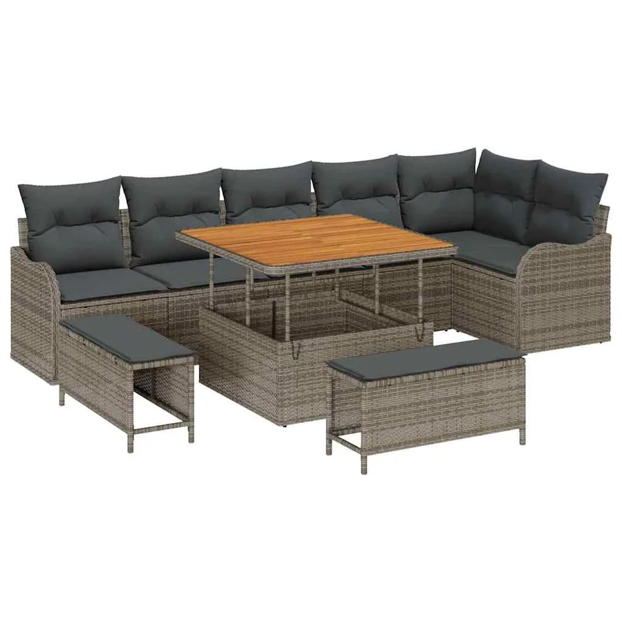 Ensemble de canapé de jardin avec coussin 9 pcs Gris polyrotin - 2