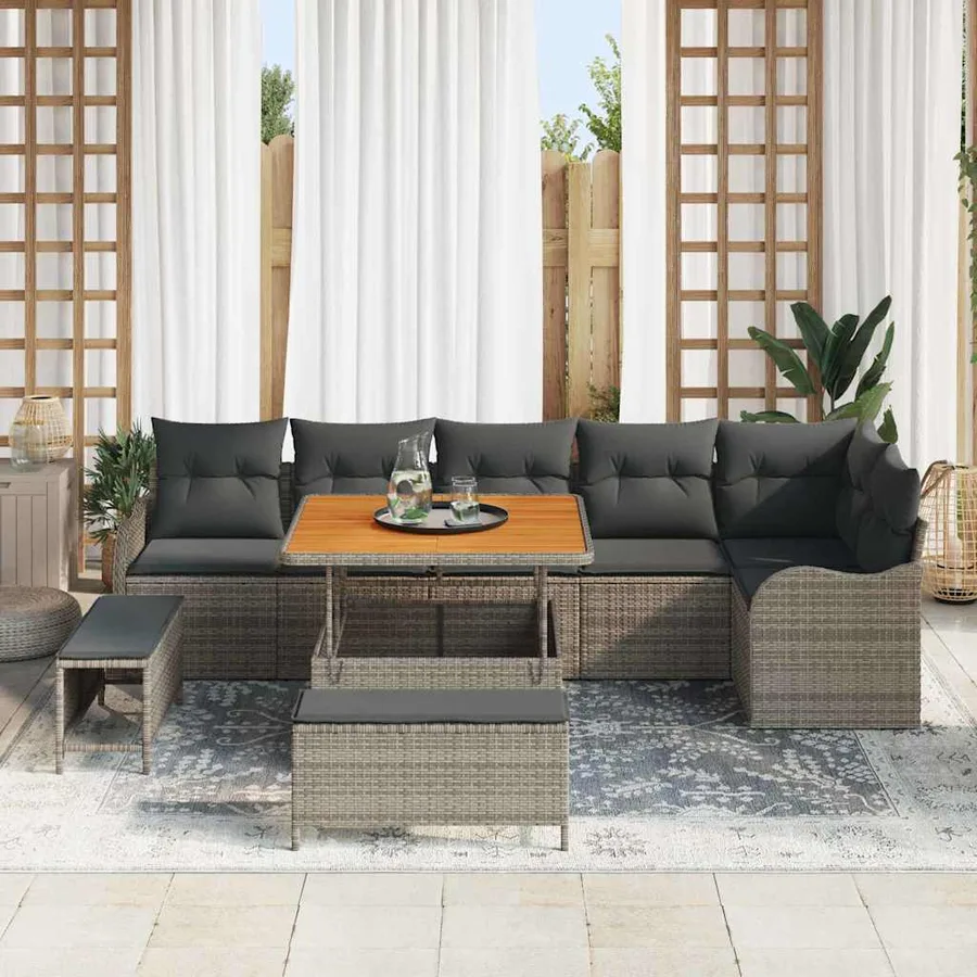 Ensemble de canapé de jardin avec coussin 9 pcs Gris polyrotin - 3