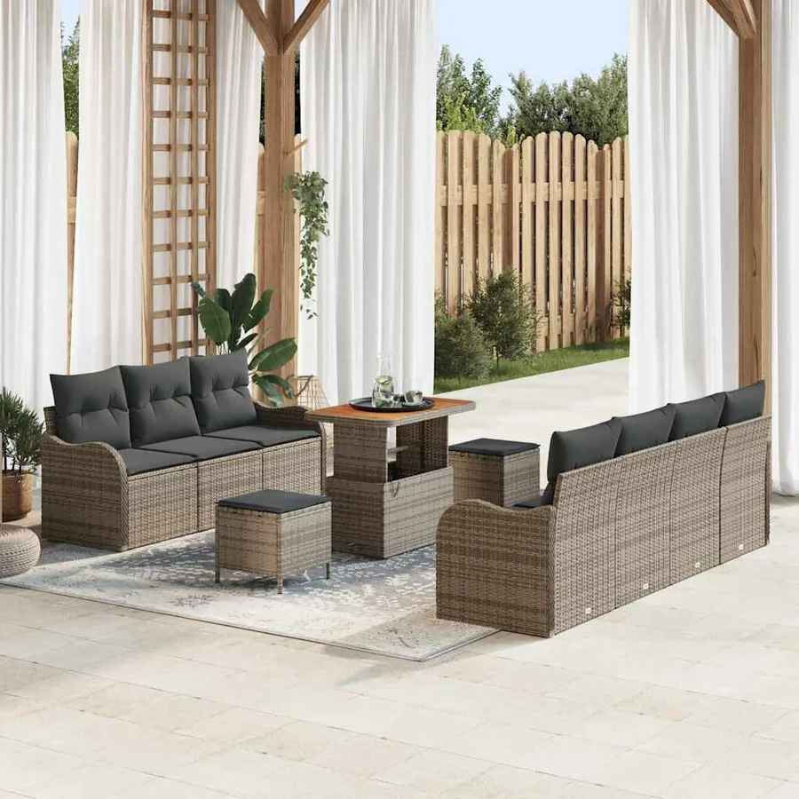 Ensemble de canapé de jardin avec coussin 10 pcs Gris polyrotin
