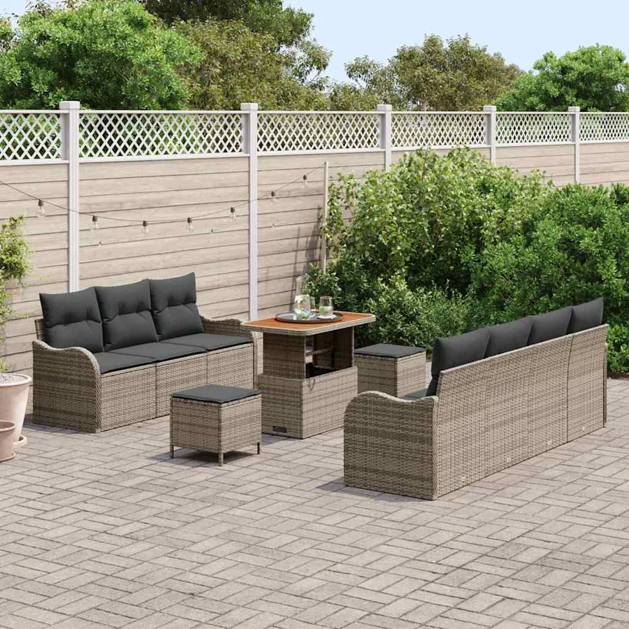 Ensemble de canapé de jardin avec coussin 10 pcs Gris polyrotin - 3