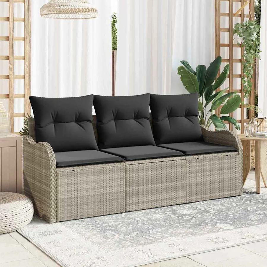 Ensemble de canapé de jardin 3 pcs Gris clair Poly rotin