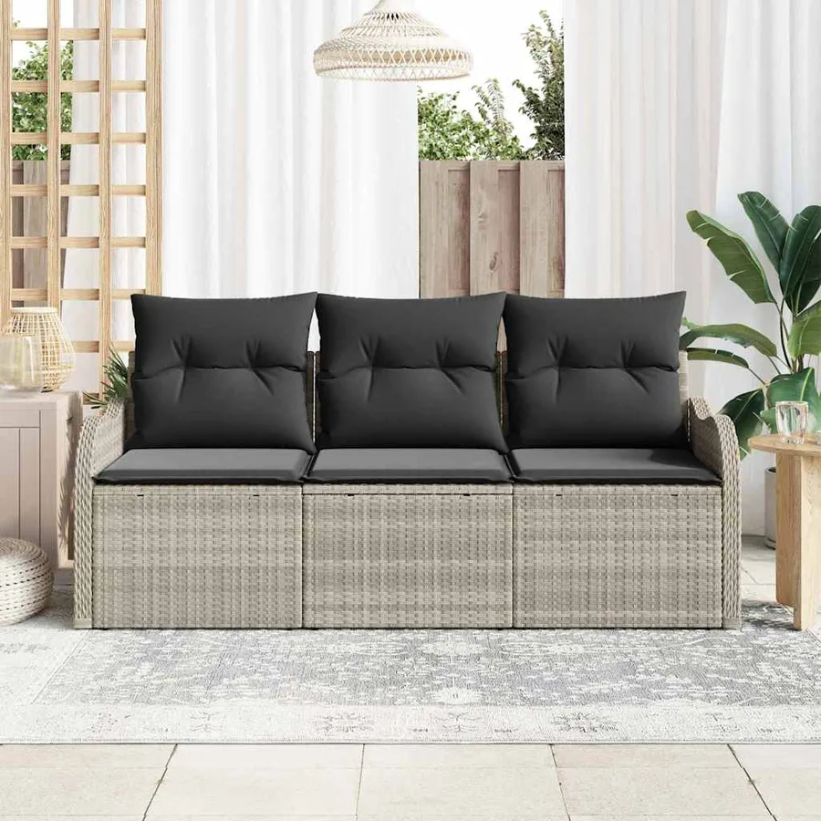 Ensemble de canapé de jardin 3 pcs Gris clair Poly rotin - 3