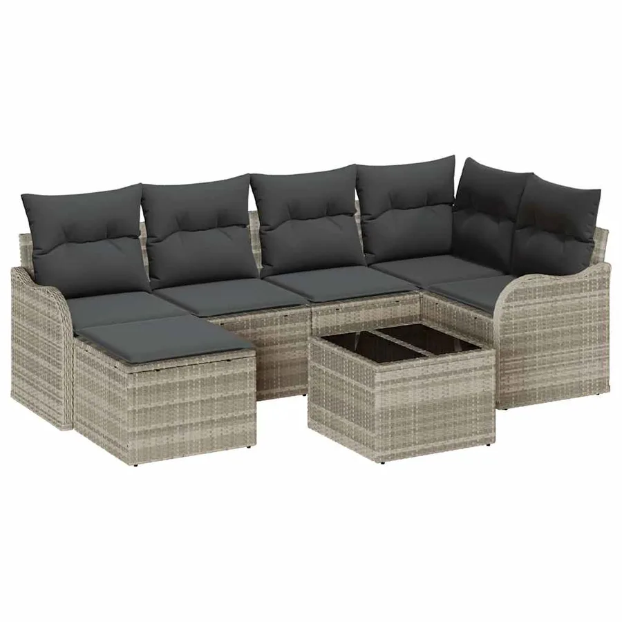 Ensemble de canapé de jardin 7 pcs Gris clair Poly rotin - 2