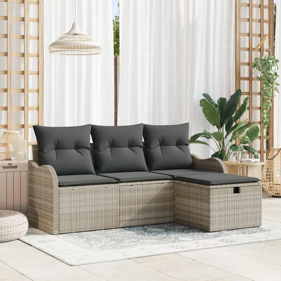 Ensemble de canapé de jardin 4 pcs Gris clair Poly rotin