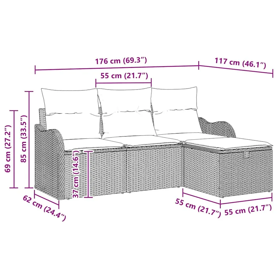 Ensemble de canapé de jardin 4 pcs Gris clair Poly rotin - 12
