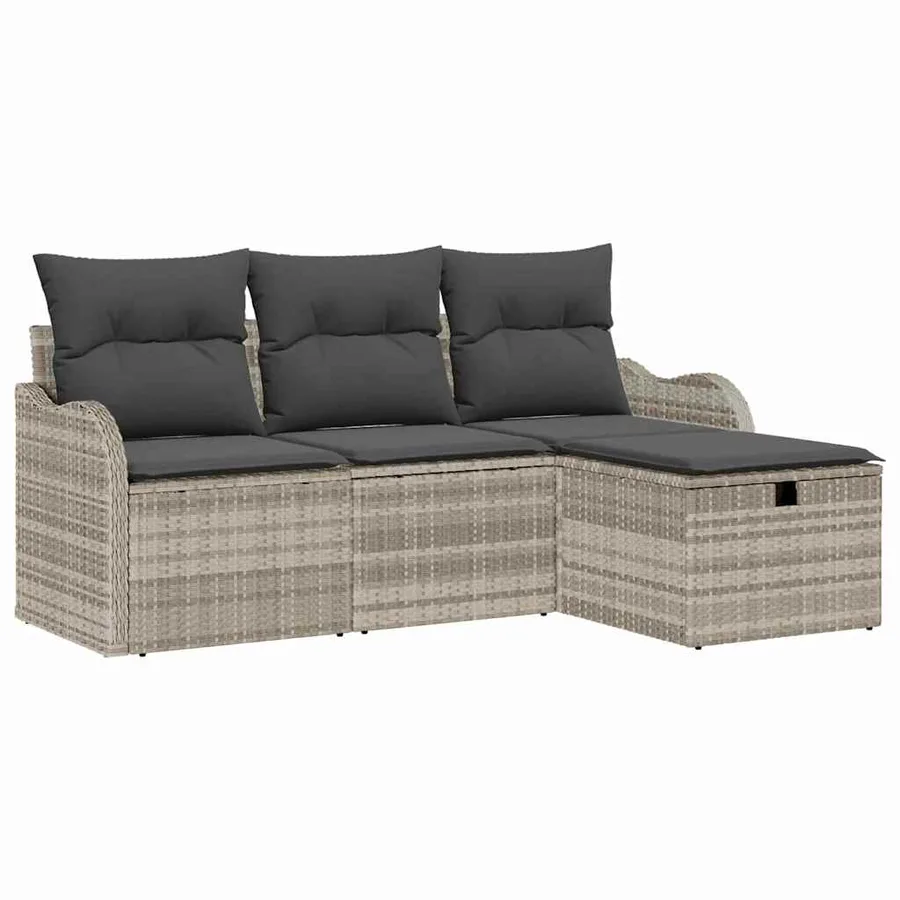 Ensemble de canapé de jardin 4 pcs Gris clair Poly rotin - 2