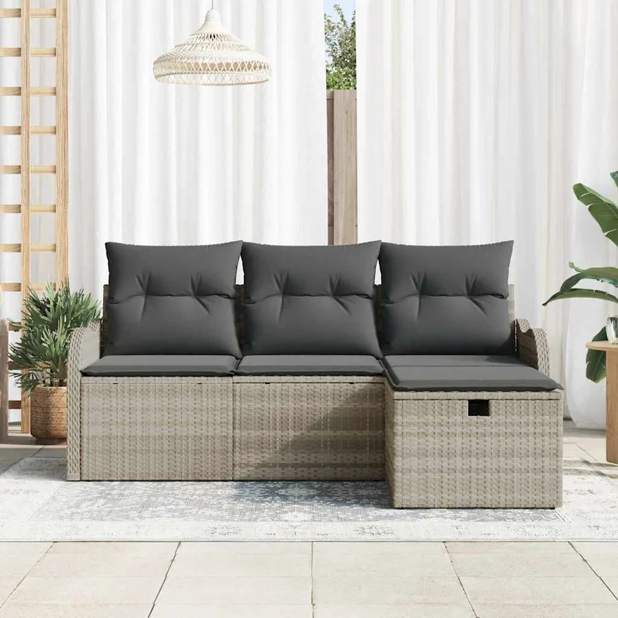 Ensemble de canapé de jardin 4 pcs Gris clair Poly rotin - 3