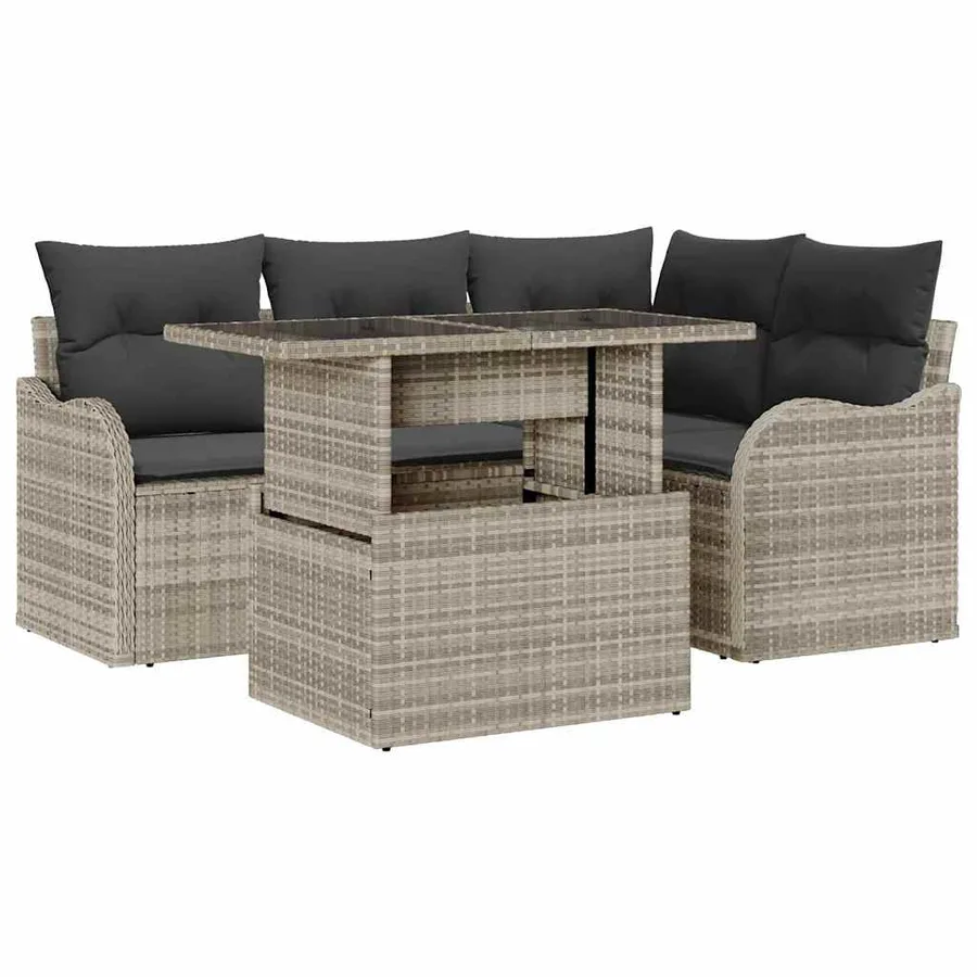 Ensemble de canapé de jardin 5 pcs Gris clair Poly Rattan - 2