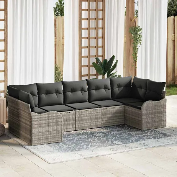 Ensemble de canapé de jardin 7 pcs Gris clair Poly rotin