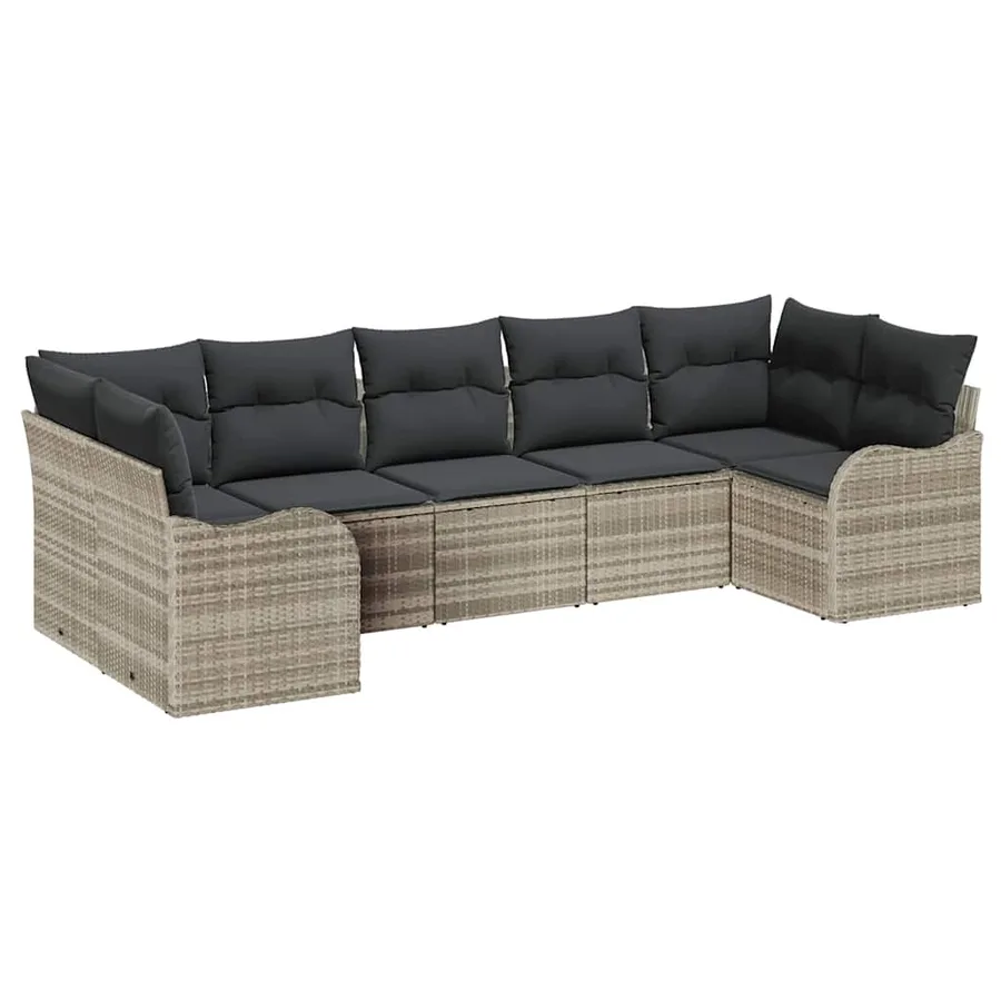 Ensemble de canapé de jardin 7 pcs Gris clair Poly rotin - 2