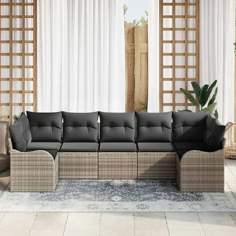Ensemble de canapé de jardin 7 pcs Gris clair Poly rotin - 3
