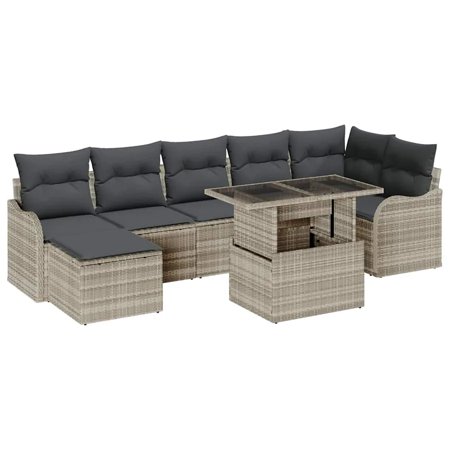Ensemble de canapé de jardin 8 pcs Gris clair Poly rotin - 2