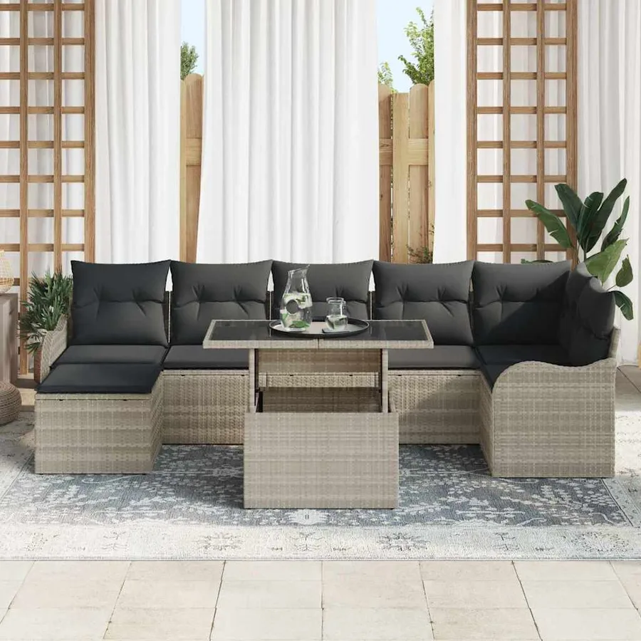 Ensemble de canapé de jardin 8 pcs Gris clair Poly rotin - 3