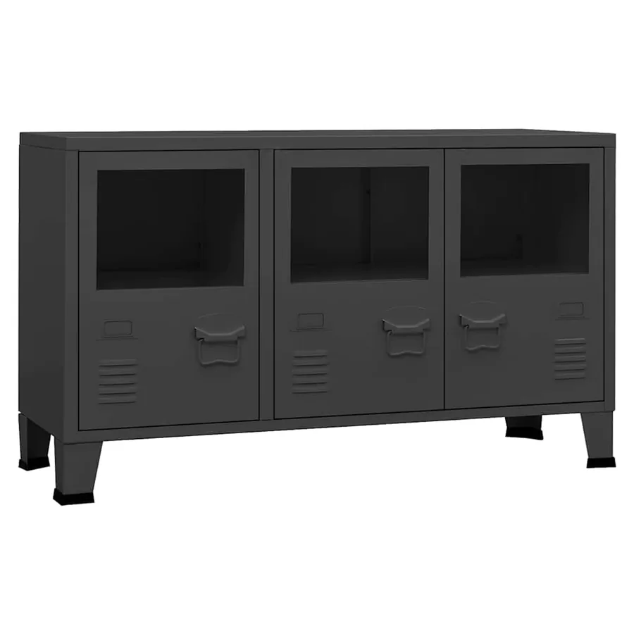 Buffet industriel Anthracite 105x35x62 cm Métal et verre - 2