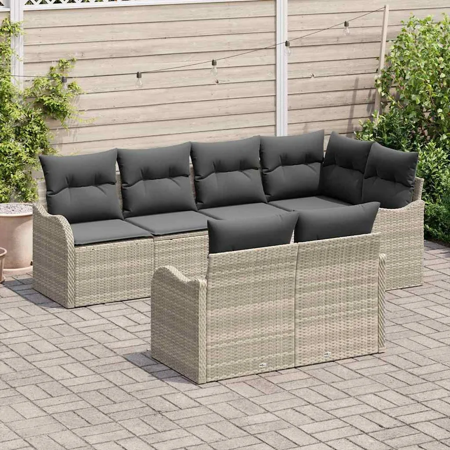 Ensemble de canapé de jardin 7 pcs Gris clair Poly rotin - 3