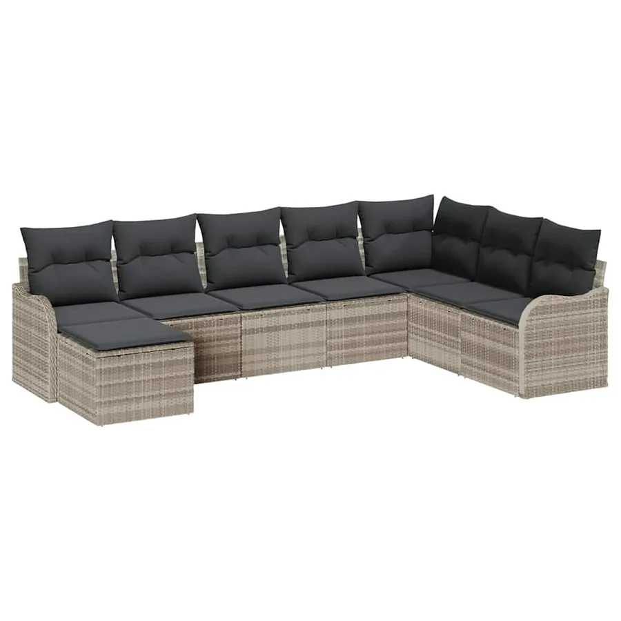 Ensemble de canapé de jardin 8 pcs Gris clair Poly rotin - 2