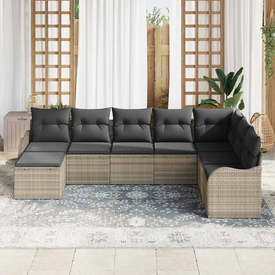 Ensemble de canapé de jardin 8 pcs Gris clair Poly rotin - 3