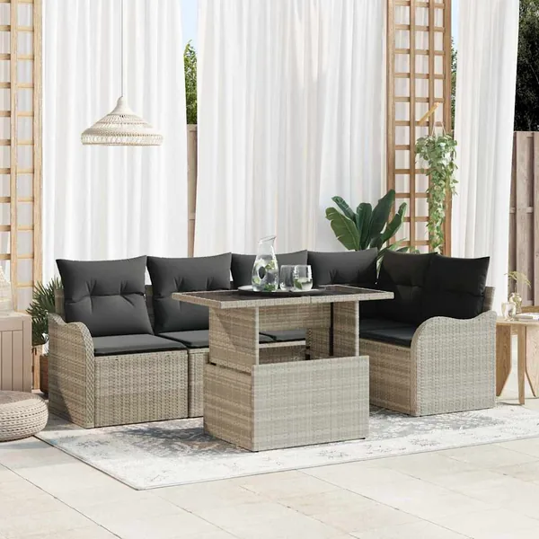 Ensemble de canapé de jardin 6 pcs Gris clair Poly Rattan