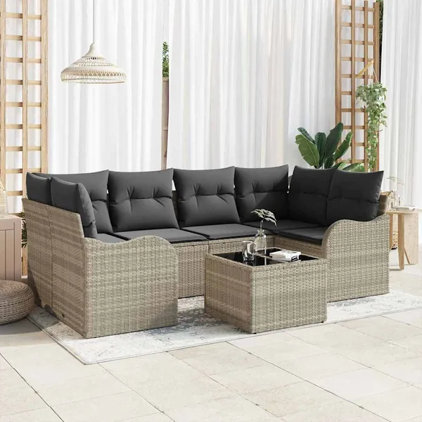 Ensemble de canapé de jardin 7 pcs Gris clair et gris foncé
