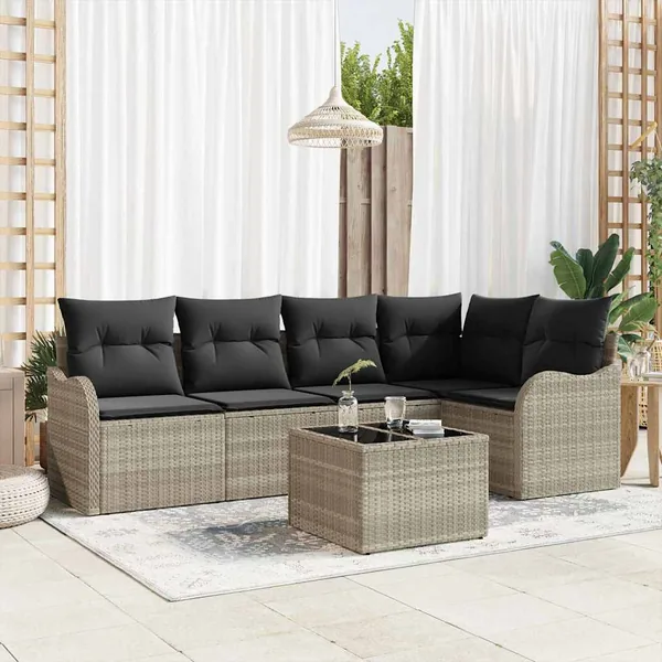 Ensemble de canapé de jardin 6 pcs Gris clair polyrotin