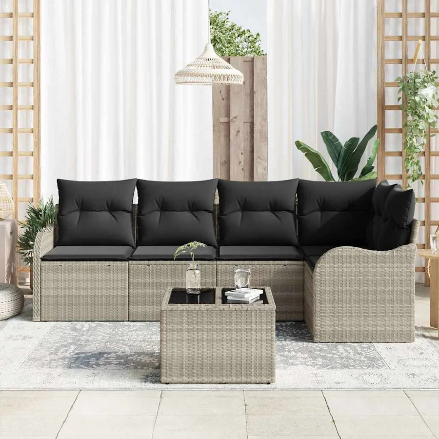Ensemble de canapé de jardin 6 pcs Gris clair polyrotin - 3
