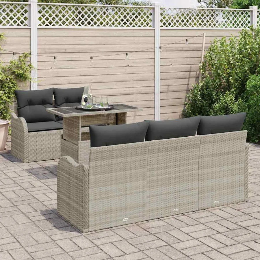Ensemble de canapé de jardin 6 pcs Gris clair Poly Rattan - 3