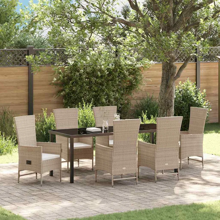 Ensemble de salle à manger pour jardin 7 pcs Beige polyrotin
