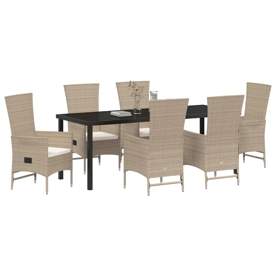 Ensemble de salle à manger pour jardin 7 pcs Beige polyrotin - 3