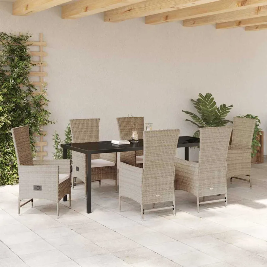Ensemble de salle à manger pour jardin 7 pcs Beige polyrotin - 4