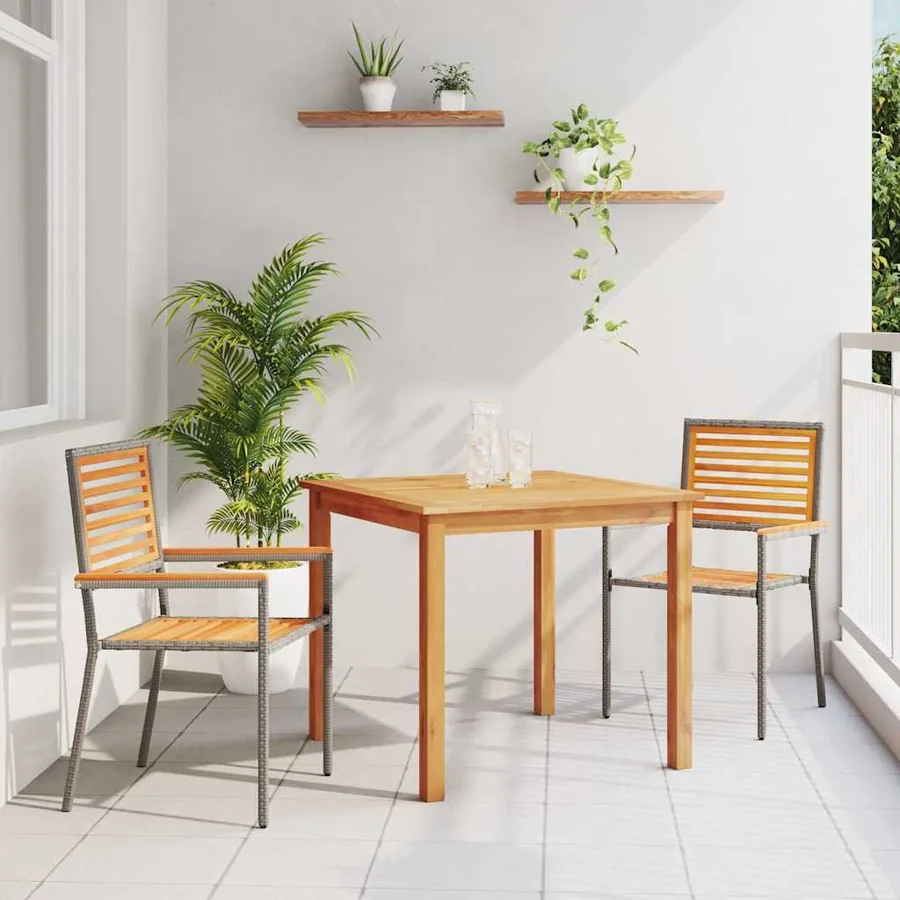 Ensemble de salle à manger pour jardin 3 pcs Gris
