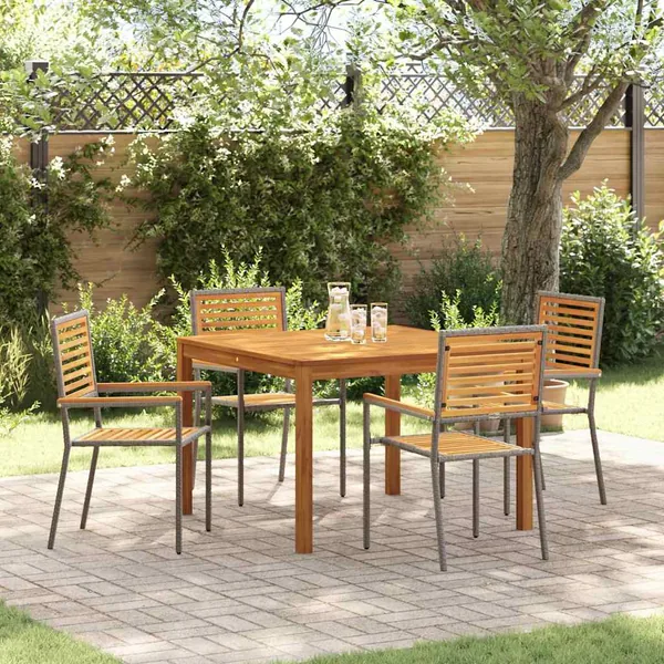 Ensemble de salle à manger pour jardin 5 pcs Gris