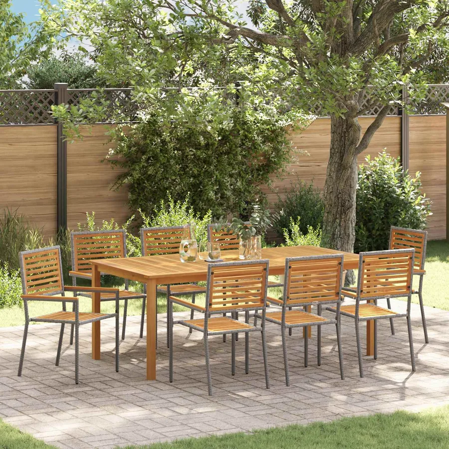 Ensemble de salle à manger pour jardin 9 pcs Gris