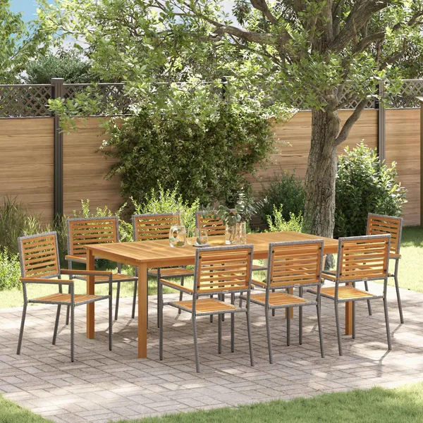Ensemble de salle à manger pour jardin 9 pcs Gris