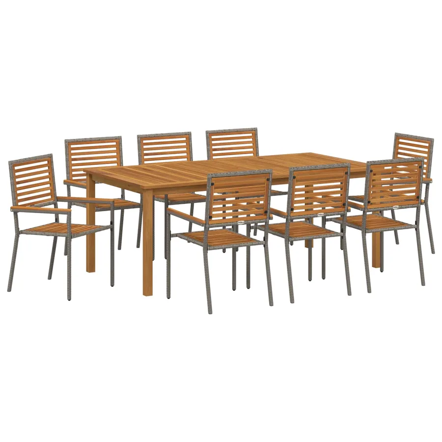 Ensemble de salle à manger pour jardin 9 pcs Gris - 2