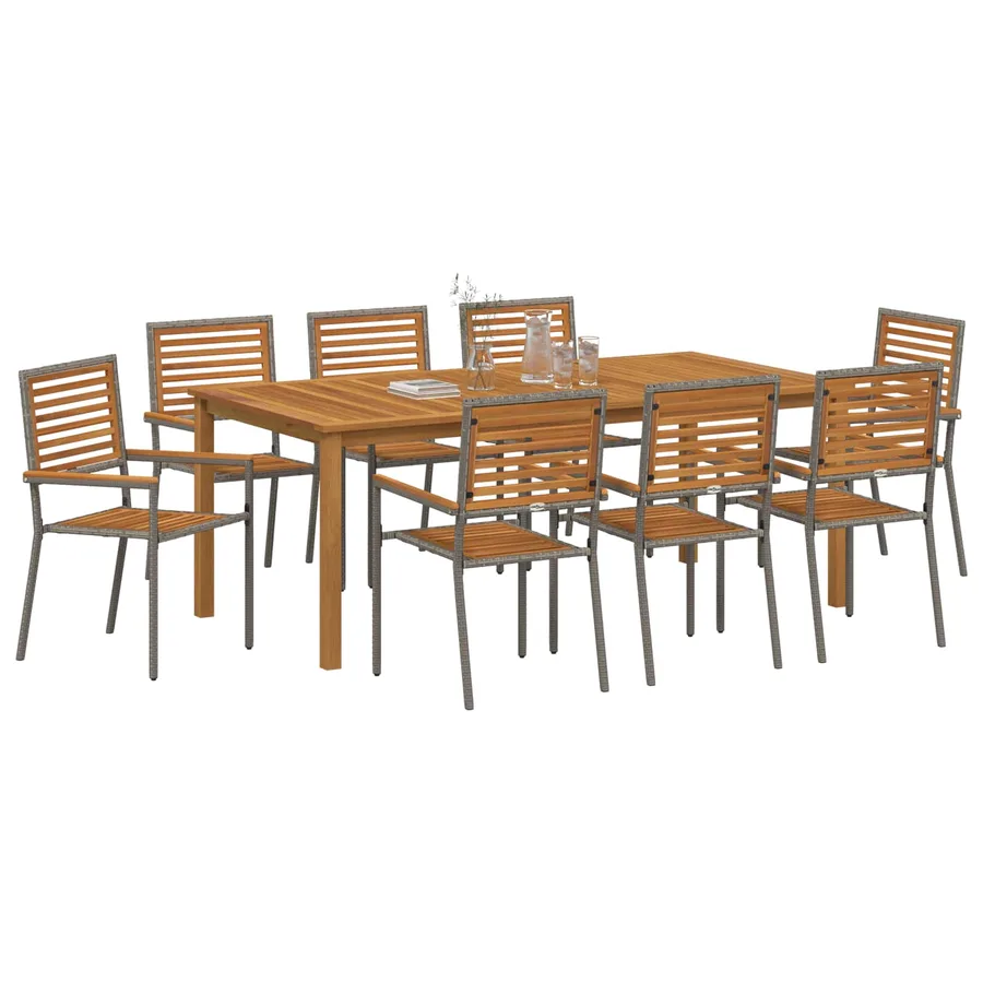 Ensemble de salle à manger pour jardin 9 pcs Gris - 3