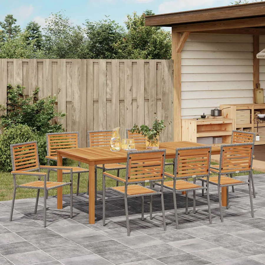 Ensemble de salle à manger pour jardin 9 pcs Gris - 4