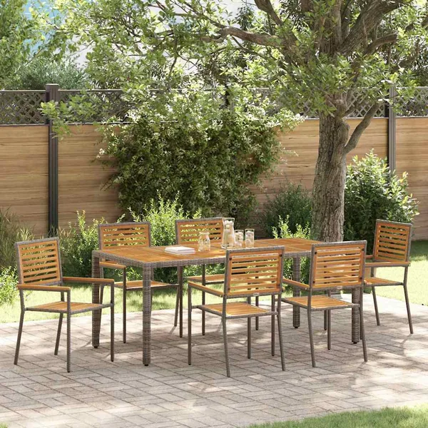 Ensemble de salle à manger pour jardin 7 pcs Gris et marron