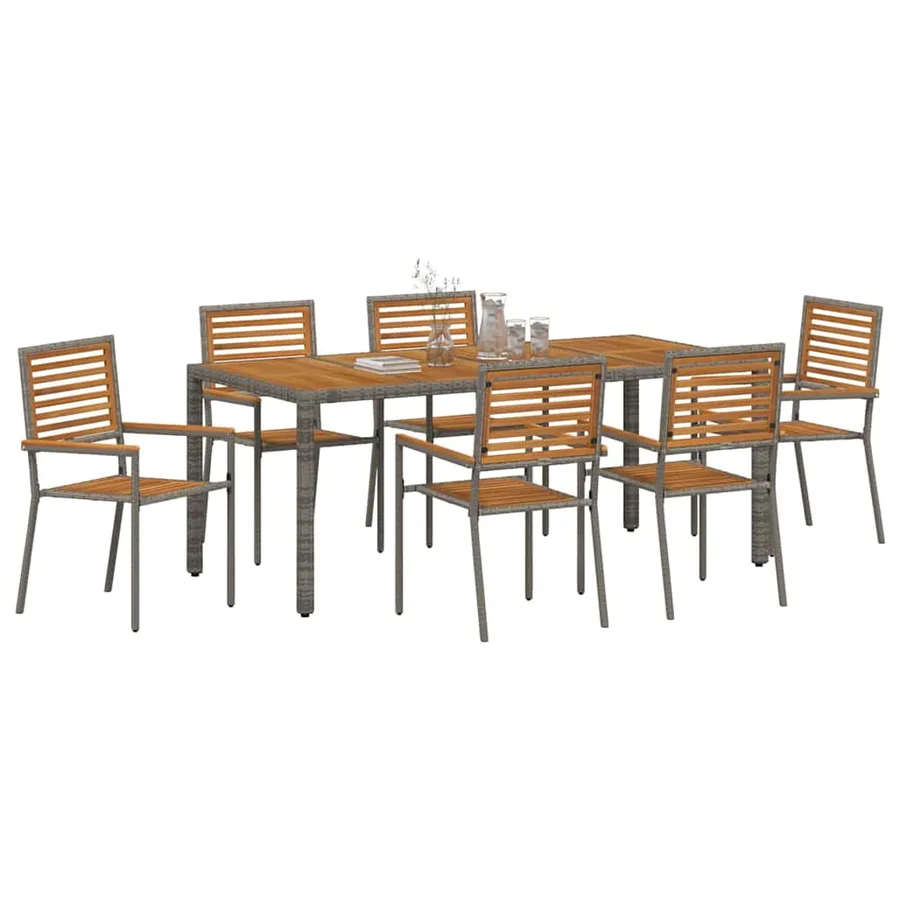 Ensemble de salle à manger pour jardin 7 pcs Gris et marron - 3