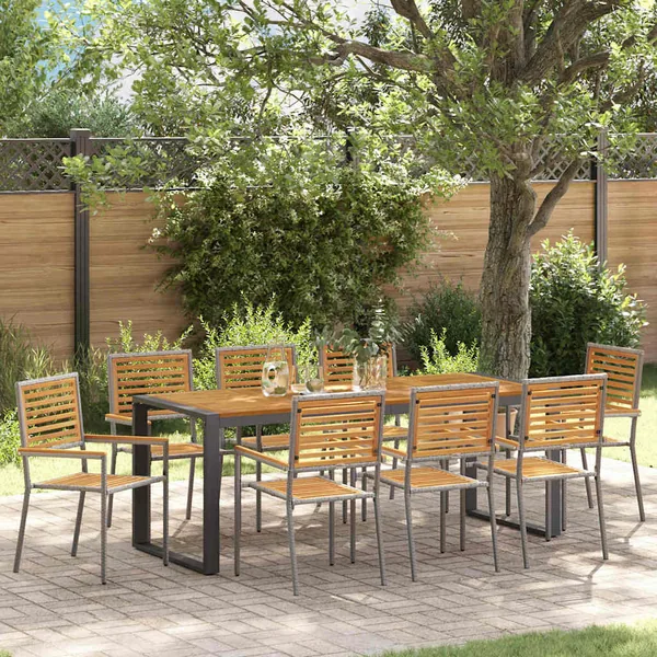 Ensemble de salle à manger pour jardin 9 pcs Gris et marron