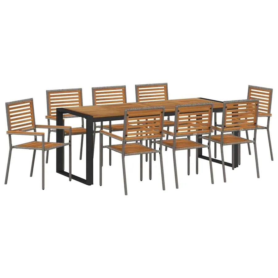 Ensemble de salle à manger pour jardin 9 pcs Gris et marron - 2