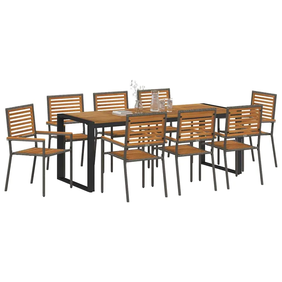 Ensemble de salle à manger pour jardin 9 pcs Gris et marron - 3