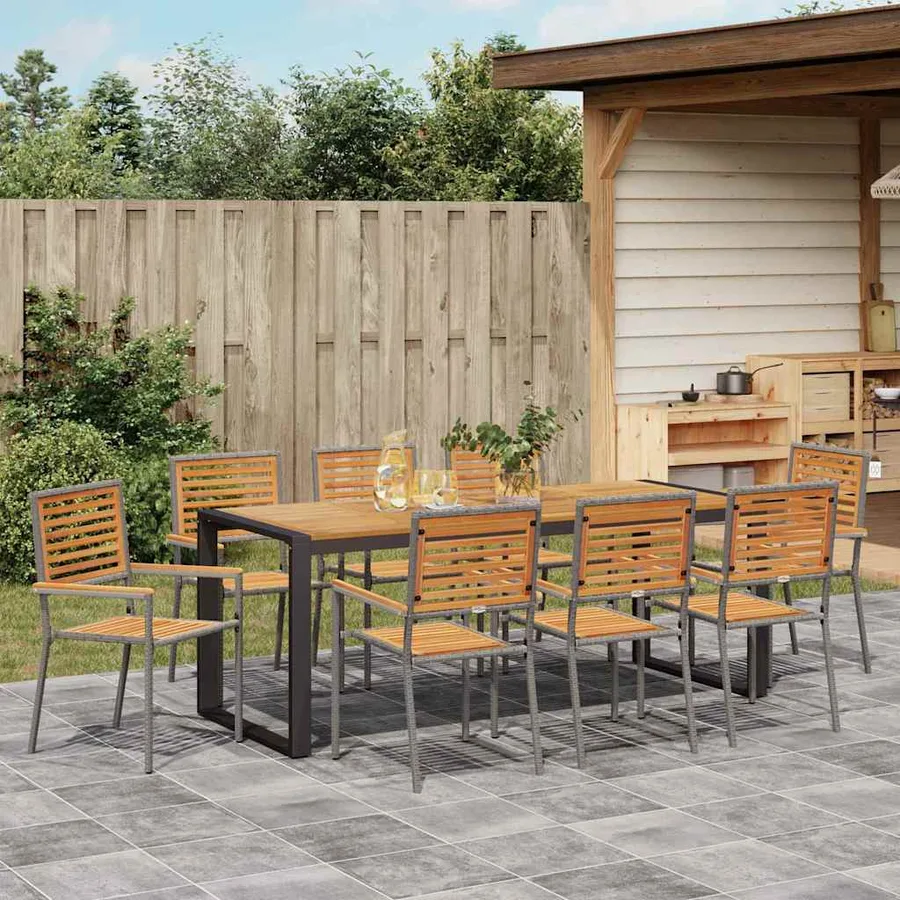 Ensemble de salle à manger pour jardin 9 pcs Gris et marron - 4