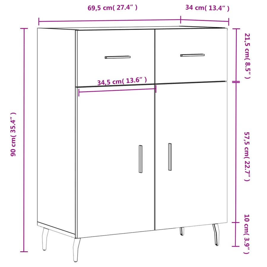 Buffet blanc 69,5x34x90 cm bois d'ingénierie - 13