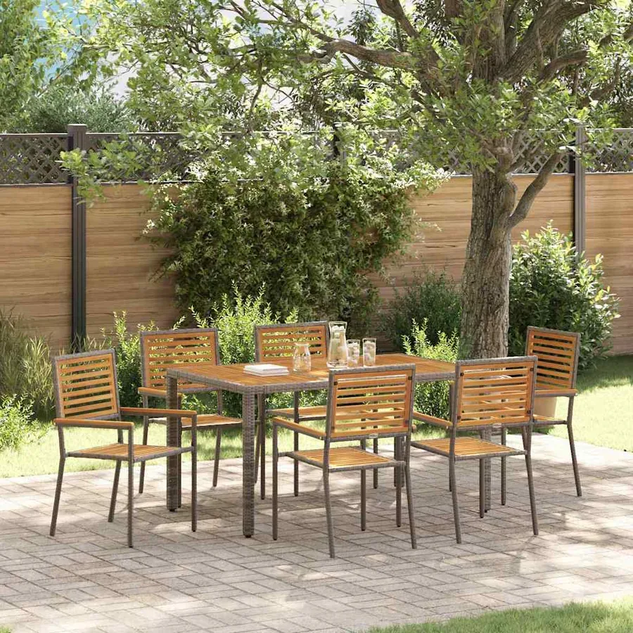 Ensemble de salle à manger pour jardin 7 pcs Gris et marron
