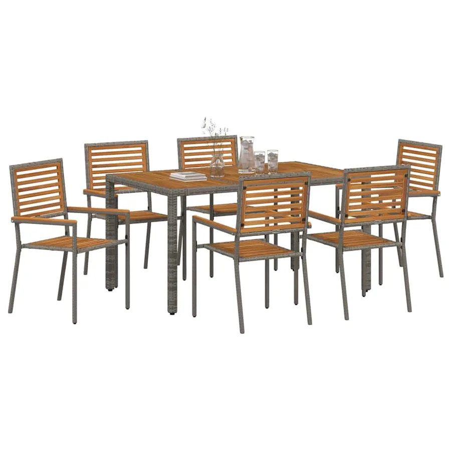 Ensemble de salle à manger pour jardin 7 pcs Gris et marron - 3