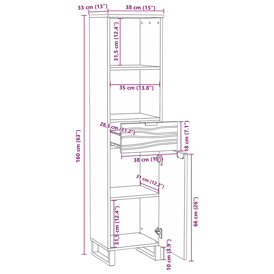 Armoire de salle de bain Noyer 38 x 33 x 160 cm - 12